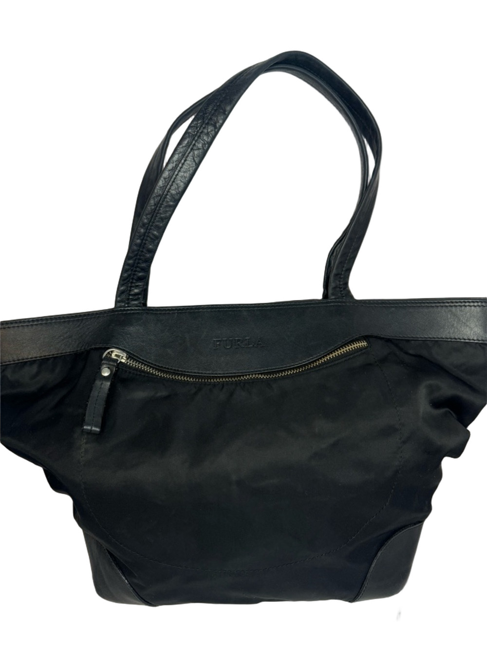 #284 Furla Black Nylon & Leather Shoulder Tote Bag